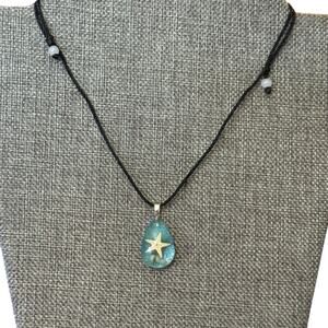 Starfish Light Blue Acrylic Satin Cord Necklace NEW